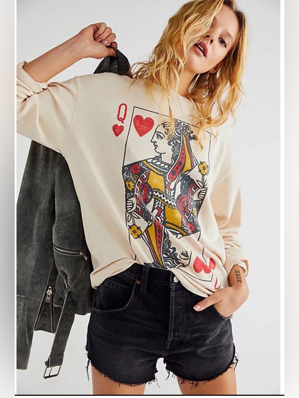 Daydreamer x Free People Queen of Hearts Long Sleeve Graphic Top - Picture 2 of 6